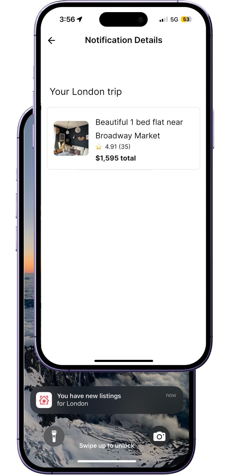 Example of Airbnb alert the user receives
