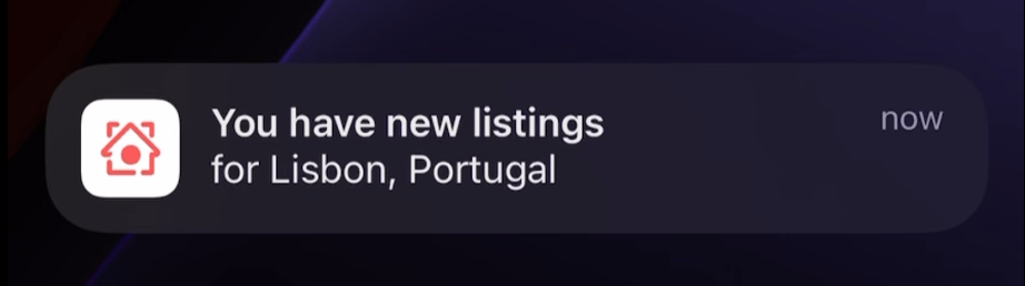 Alertstays push notification on an iPhone lock screen showing a newly available Airbnb listing